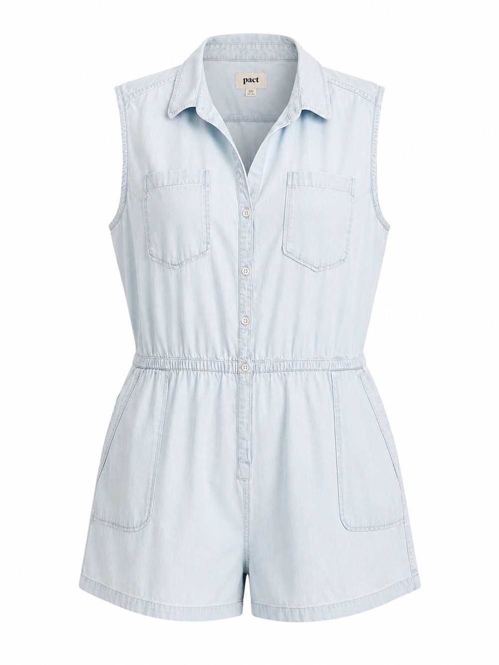 PACT Organic Cotton Utility Romper XXL Light Wash Blue